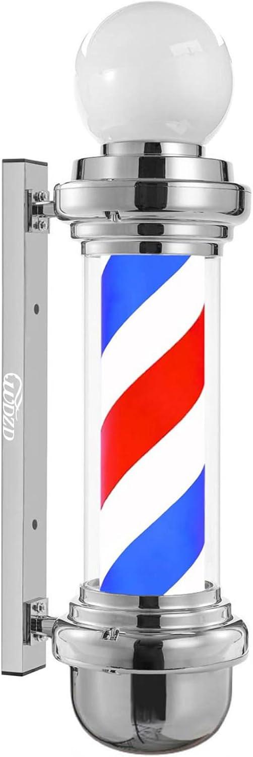 Barber pole con faro | plata rojo, blanco y azul de 27'' - vivox&space