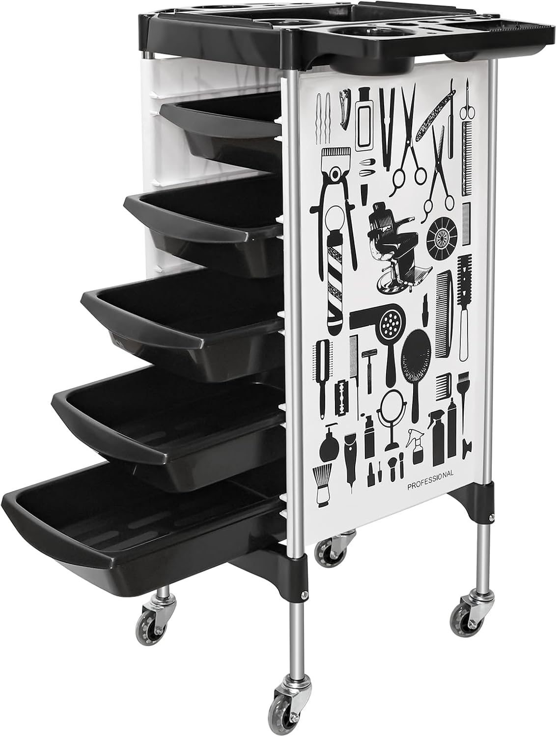 Carrito de salón con ruedas, multifunción con 5 cajones