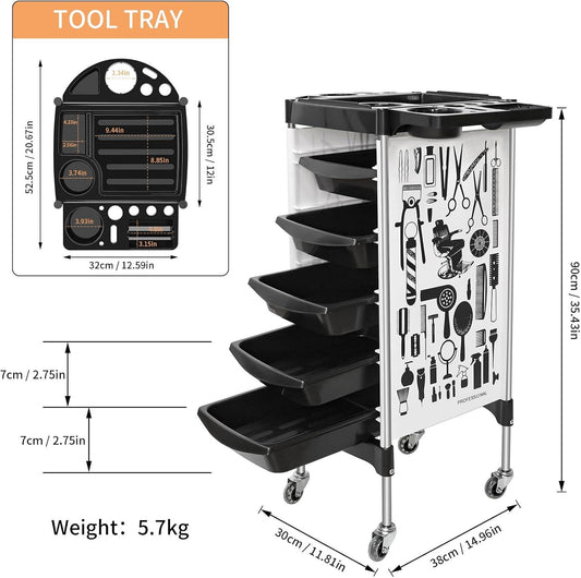 Carrito de salón con ruedas, multifunción con 5 cajones - vivox&space