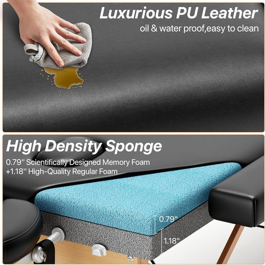 Mesa de masaje de espuma viscoelástica, portátil, plegable - vivox&space