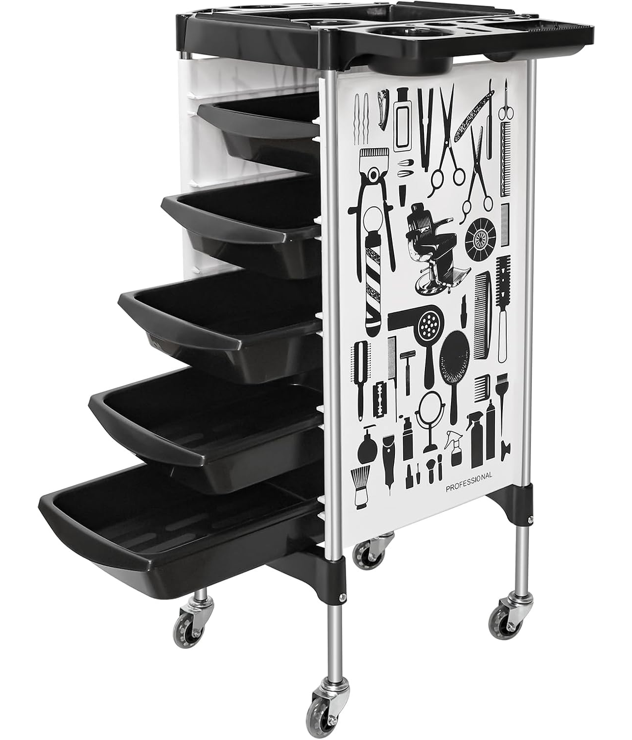 Carrito de salón con ruedas, multifunción con 5 cajones