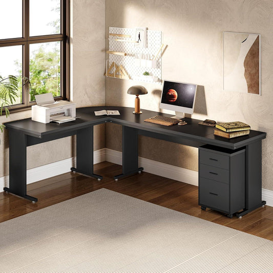 Escritorio ejecutivo grande en forma de L para computadora con archivador móvil de 3 cajones - vivox&space