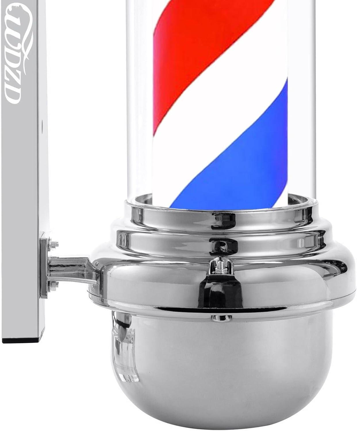 Barber pole con faro | plata rojo, blanco y azul de 27'' - vivox&space
