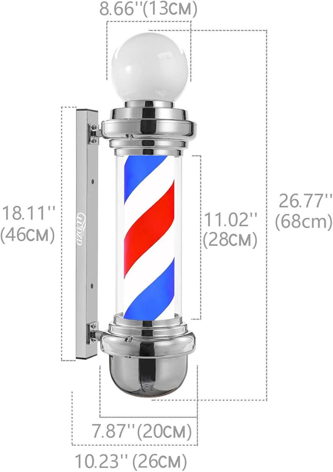Barber pole con faro | plata rojo, blanco y azul de 27'' - vivox&space