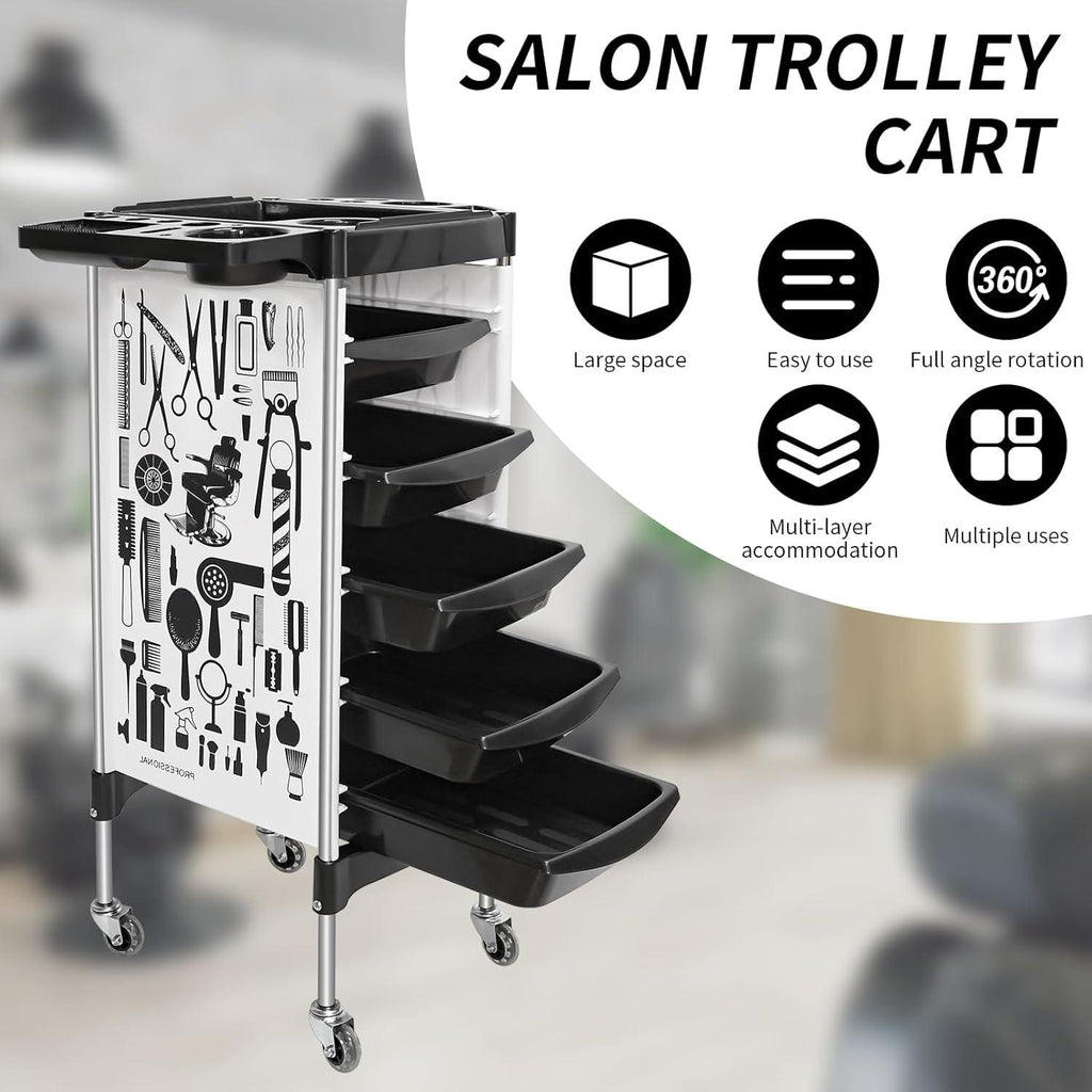 Carrito de salón con ruedas, multifunción con 5 cajones - vivox&space