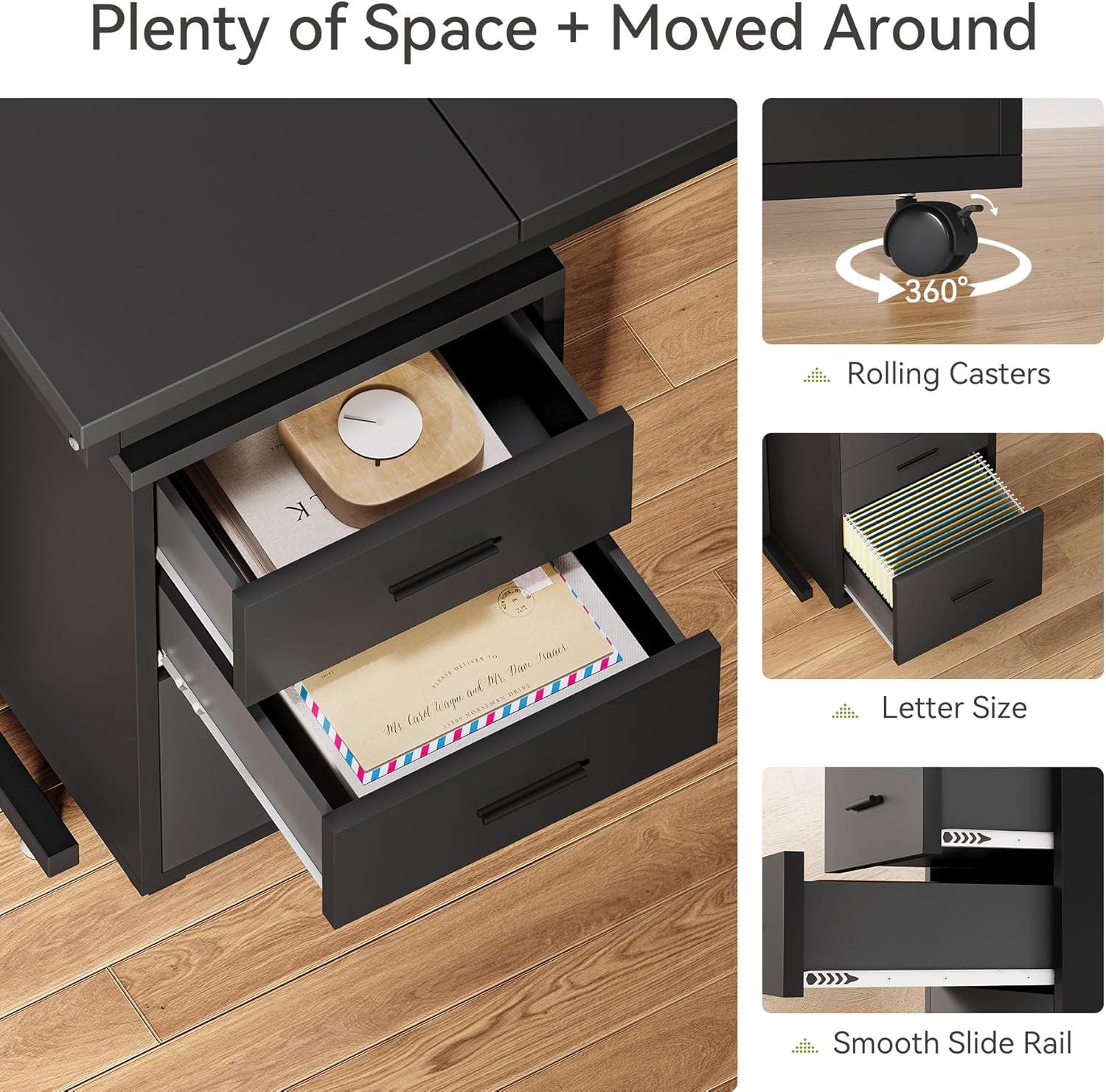 Escritorio ejecutivo grande en forma de L para computadora con archivador móvil de 3 cajones - vivox&space