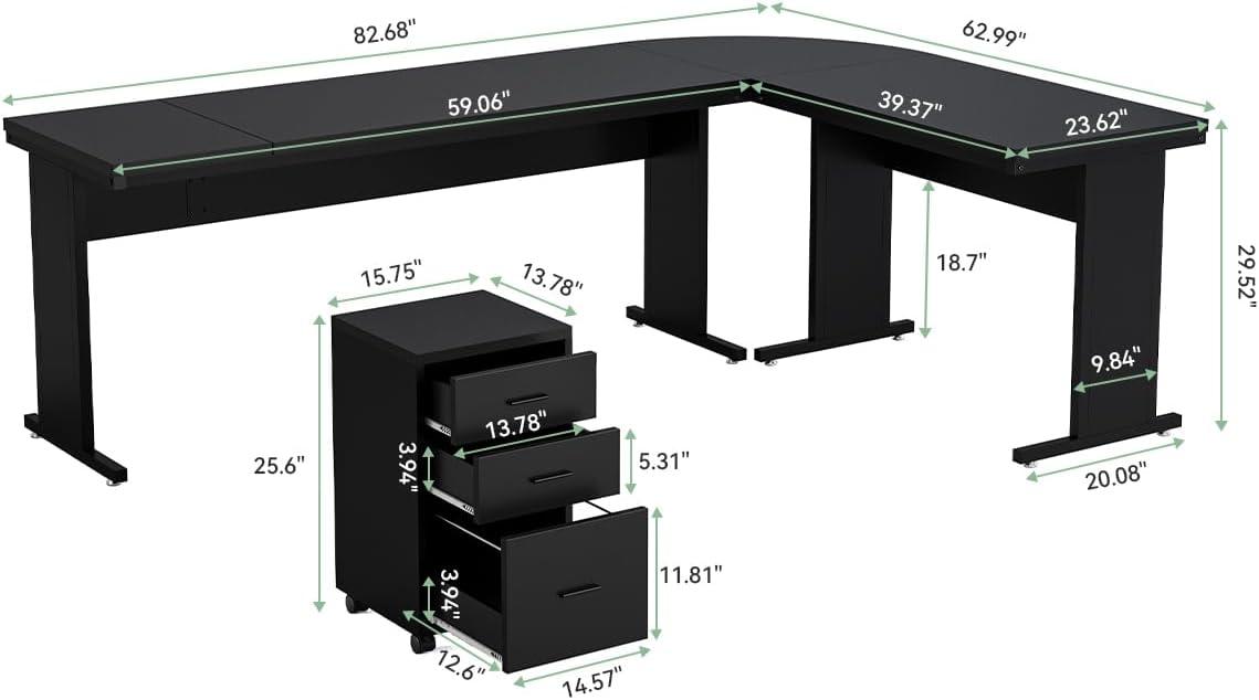 Escritorio ejecutivo grande en forma de L para computadora con archivador móvil de 3 cajones - vivox&space