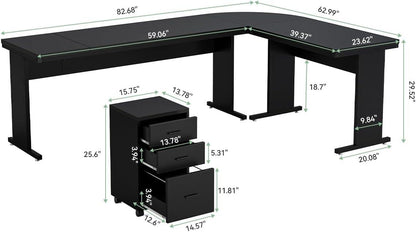 Escritorio ejecutivo grande en forma de L para computadora con archivador móvil de 3 cajones - vivox&space