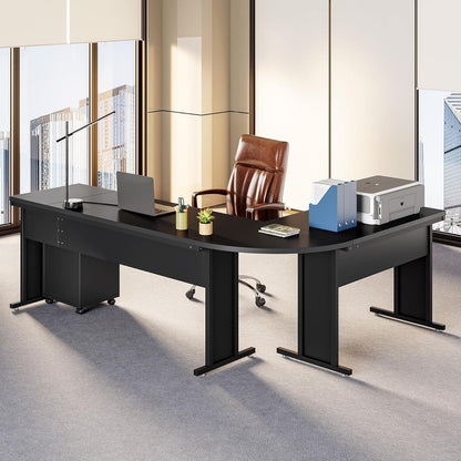 Escritorio ejecutivo grande en forma de L para computadora con archivador móvil de 3 cajones - vivox&space