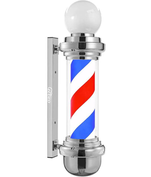 Barber pole con faro | plata rojo, blanco y azul de 27'' - vivox&space