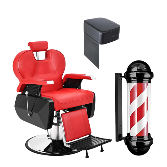 Sillón de Barbería Rojo Premium con Pole y Cojín